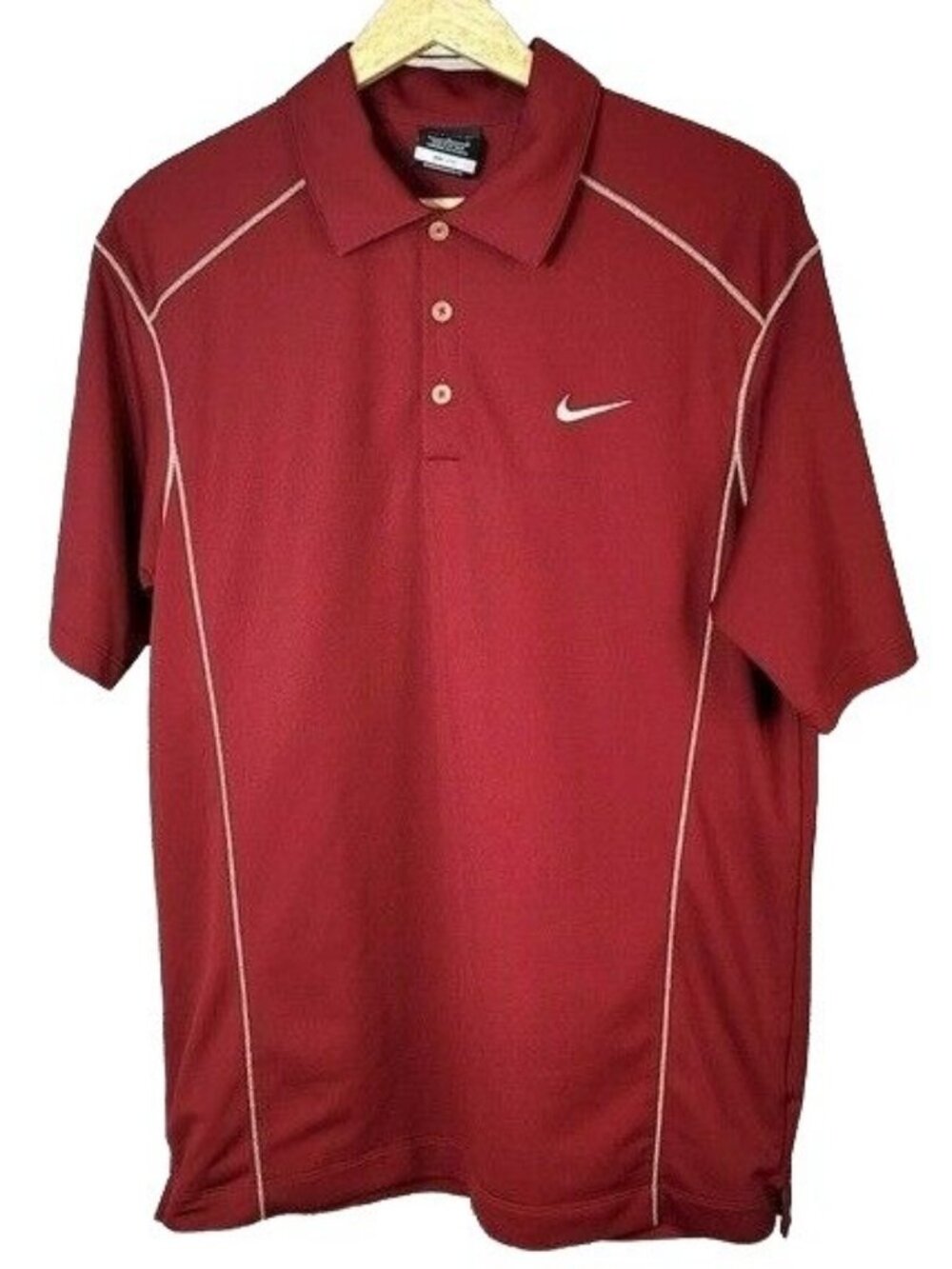 Nike Golf Mens Polo Dri-Fit Shirt Red Large Tan Stitching Short Sleeve Pullover